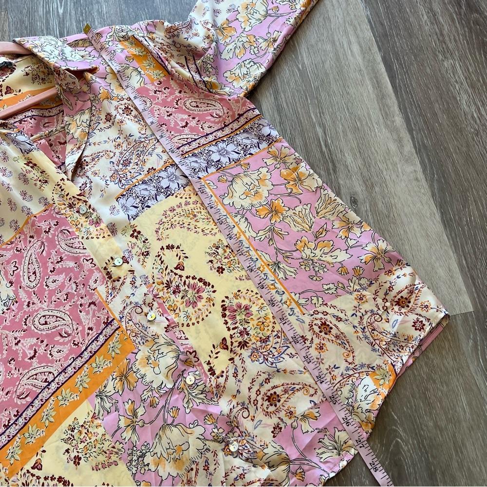 Zara Pink Yellow Floral Patchwork Button-Up Blouse - Picture 5 of 7
